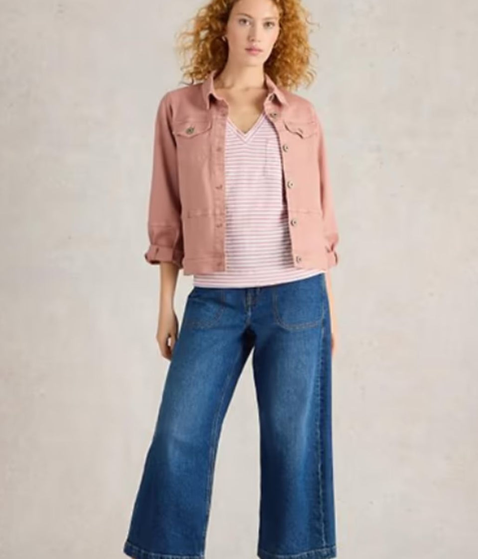 White Stuff Pink Stripe Iris Linen Tee