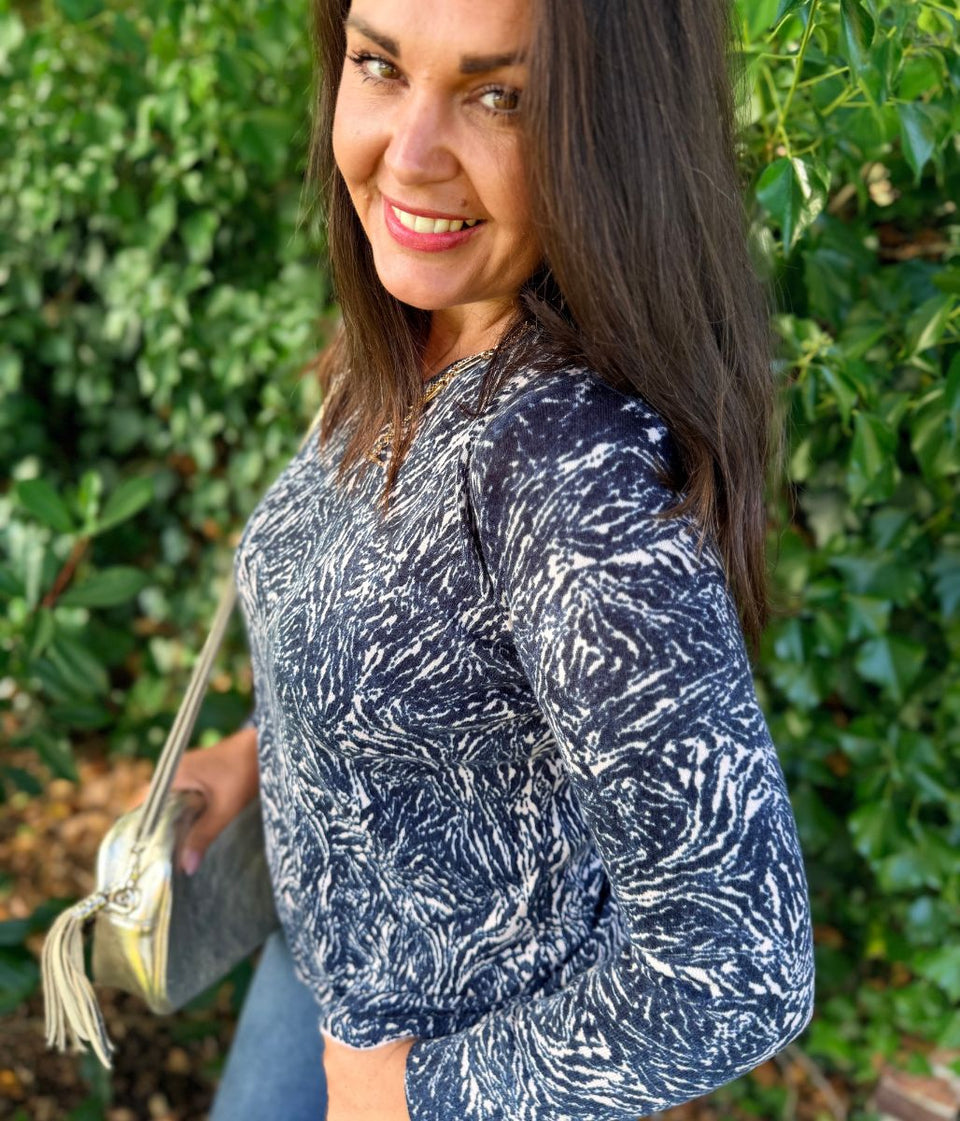 Navy & Pink Abstract Soft Knit Jumper