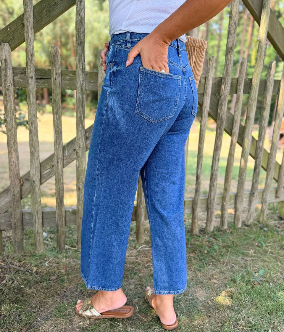 Blue High Rise Cropped Jeans