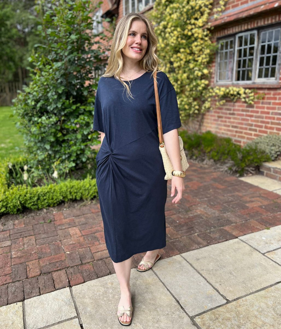 Navy Jersey Twist T-Shirt Dress