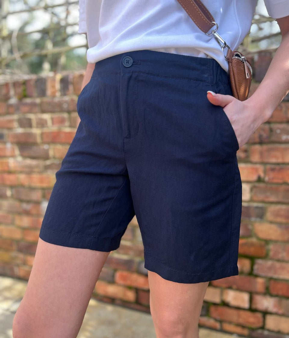 Navy Linen Blend Shorts