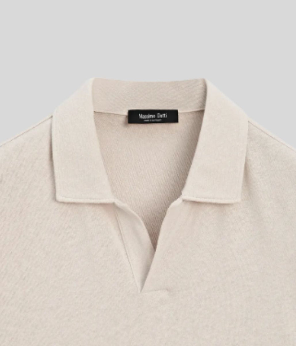 Mens Grey Revere Collar Linen Blend Polo Top