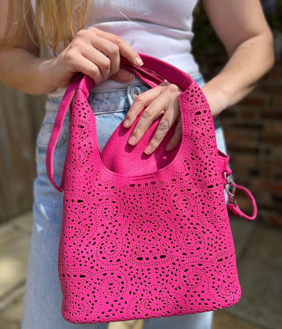 Pink Lace Pattern Tote Handbag