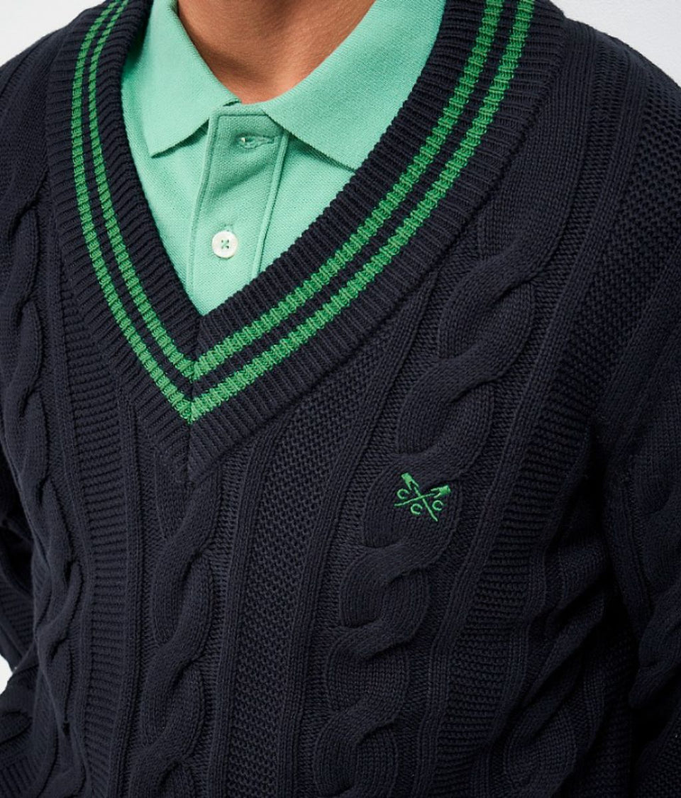 Mens Green V Neck Cricket Jumper