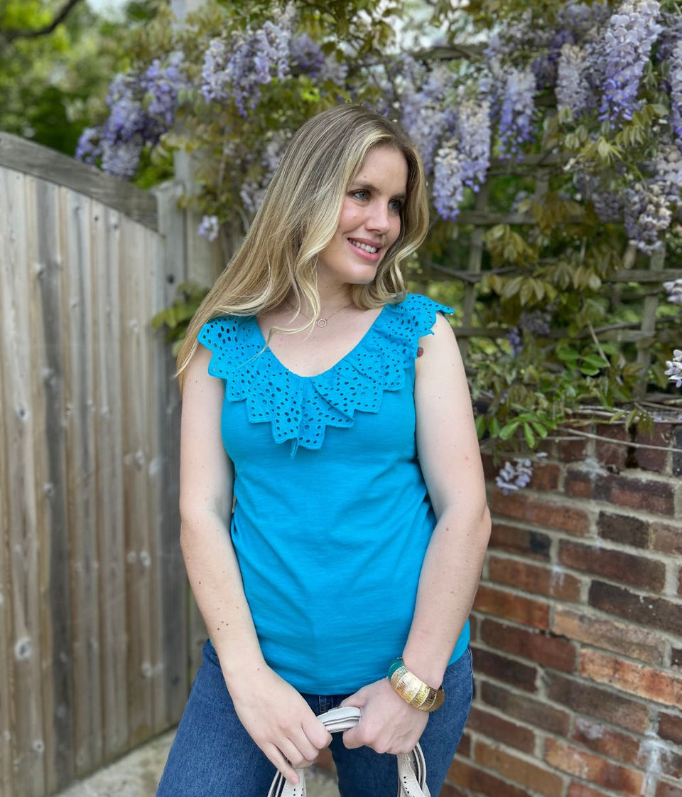 Turquoise Border Anglaise Vest Top