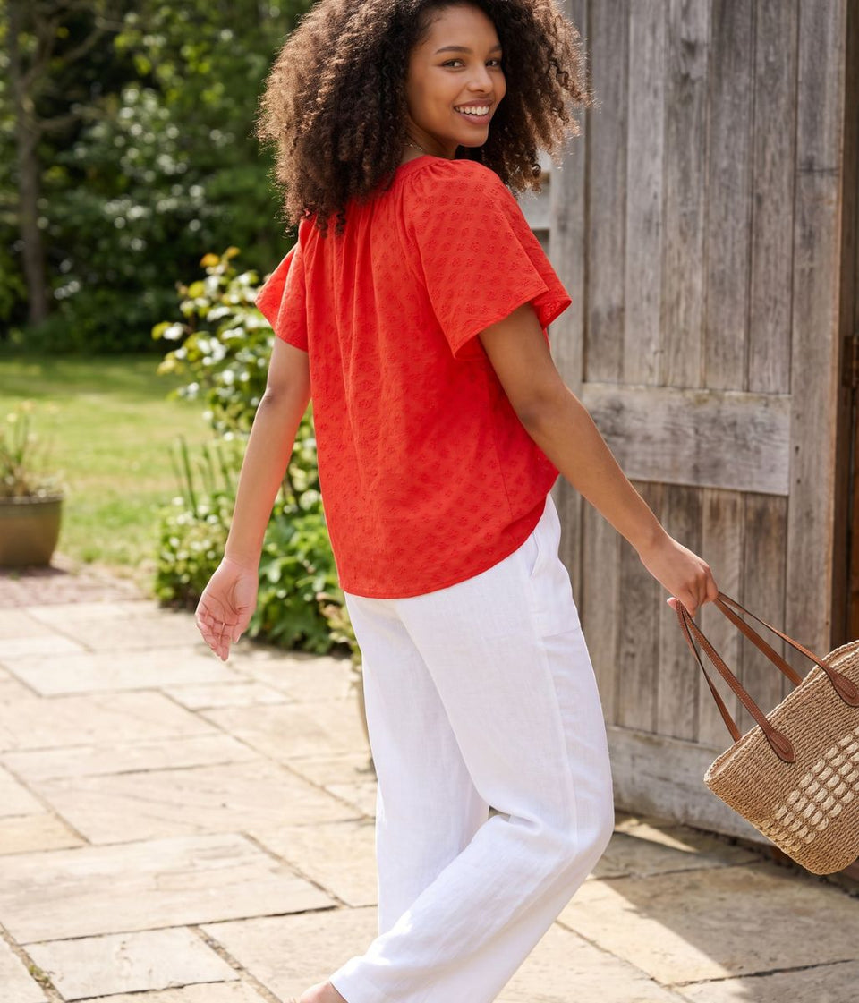 Red Textured Smock Blouse