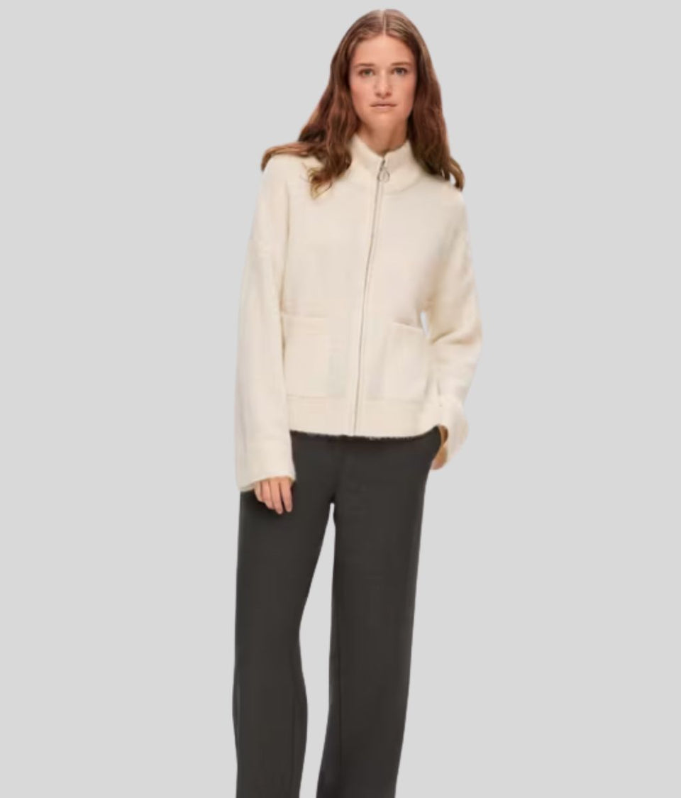 Oatmeal Designer Sia Alpaca Wool Zip Cardigan