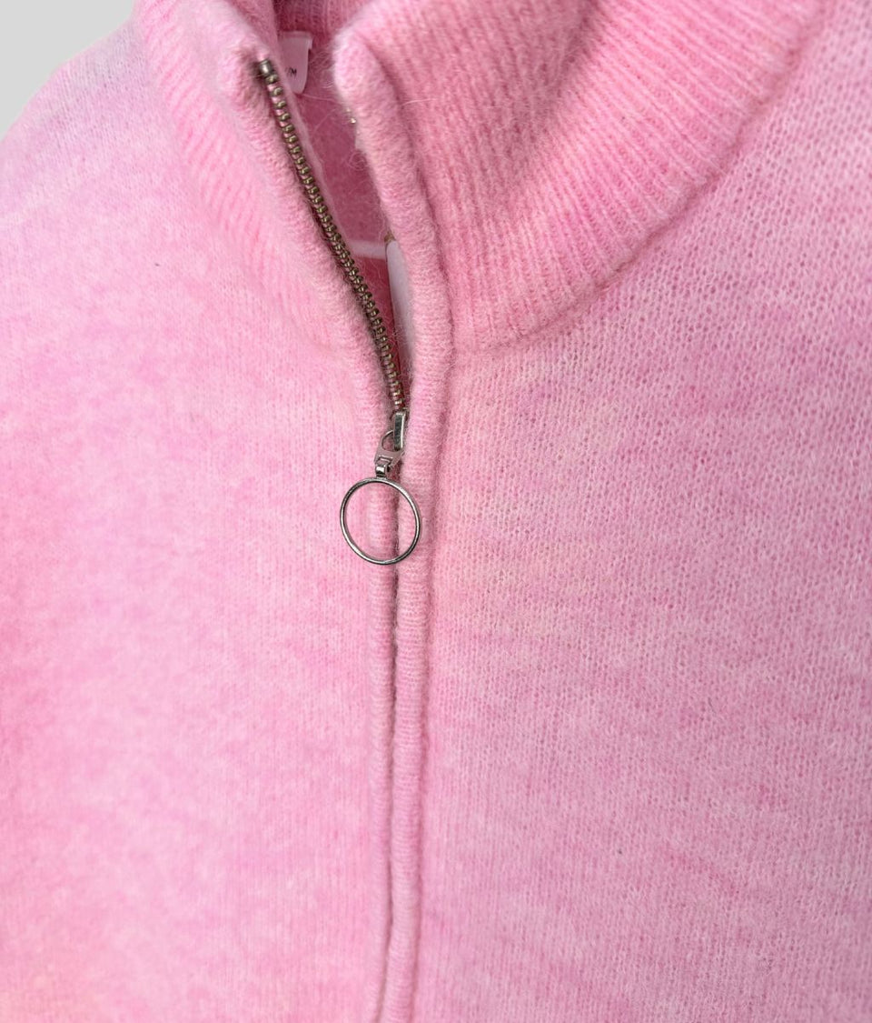 Pink Designer Sia Alpaca Wool Zip Cardigan