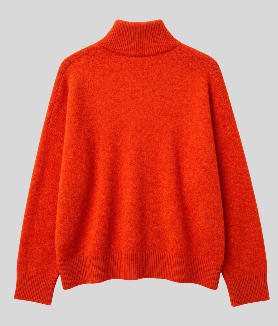 Orange Designer Sia Alpaca Wool Zip Cardigan