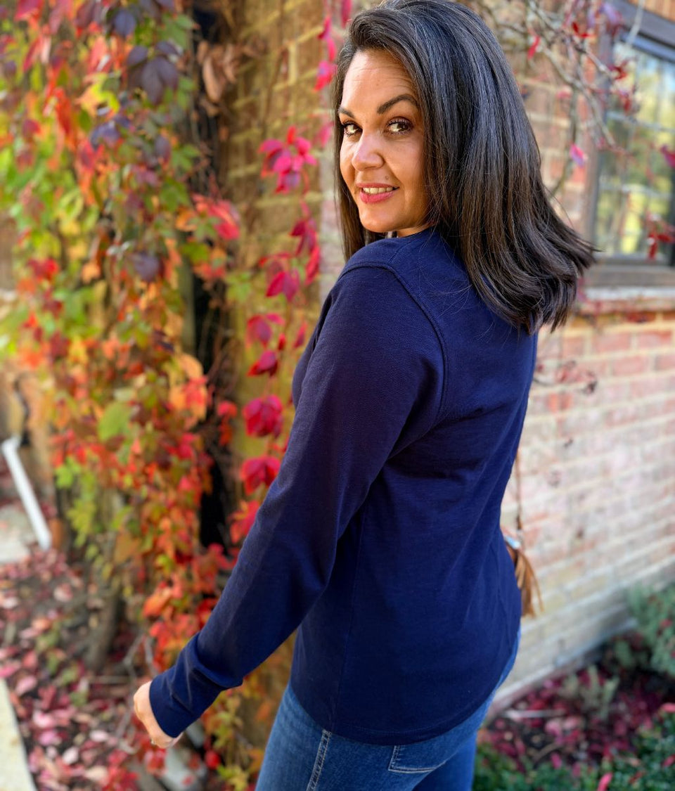 Navy Long Sleeve Organic Cotton Slub T Shirt