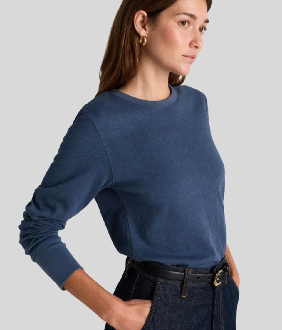 Blue Long Sleeve Organic Cotton Slub T Shirt
