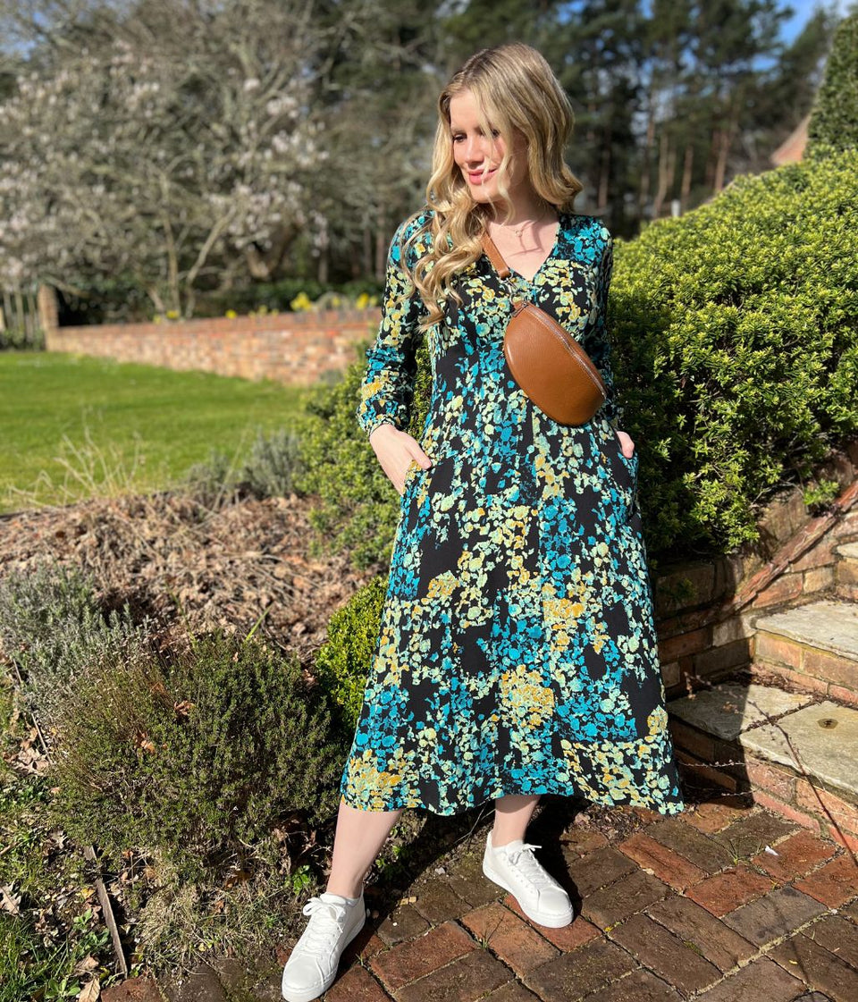 Megan Printed Long Sleeve Jersey Dress