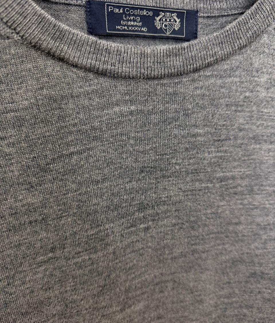Mens Grey Extra Fine Merino Wool Jumper