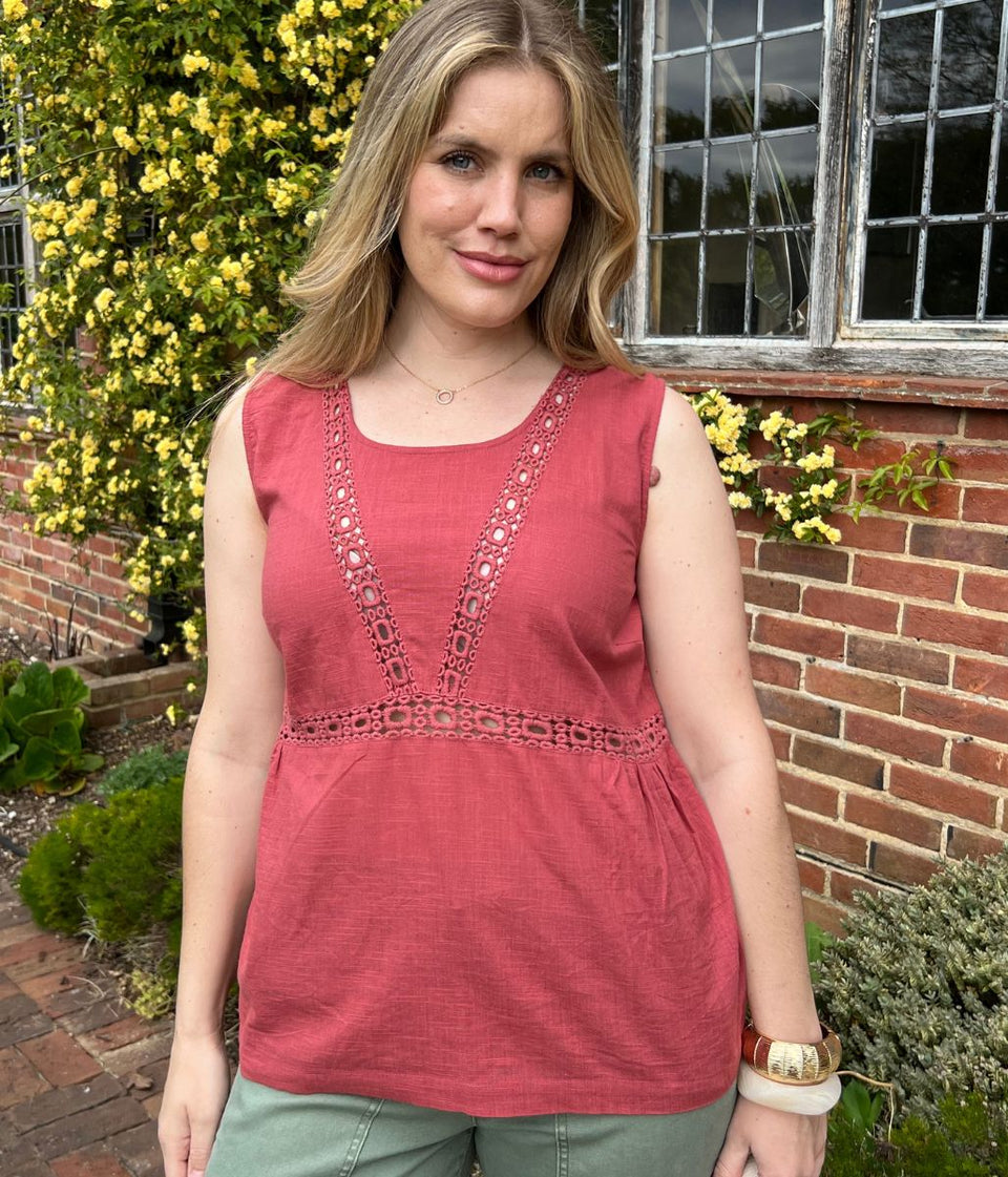 Nomads Raspberry Cotton Lace Vest Top
