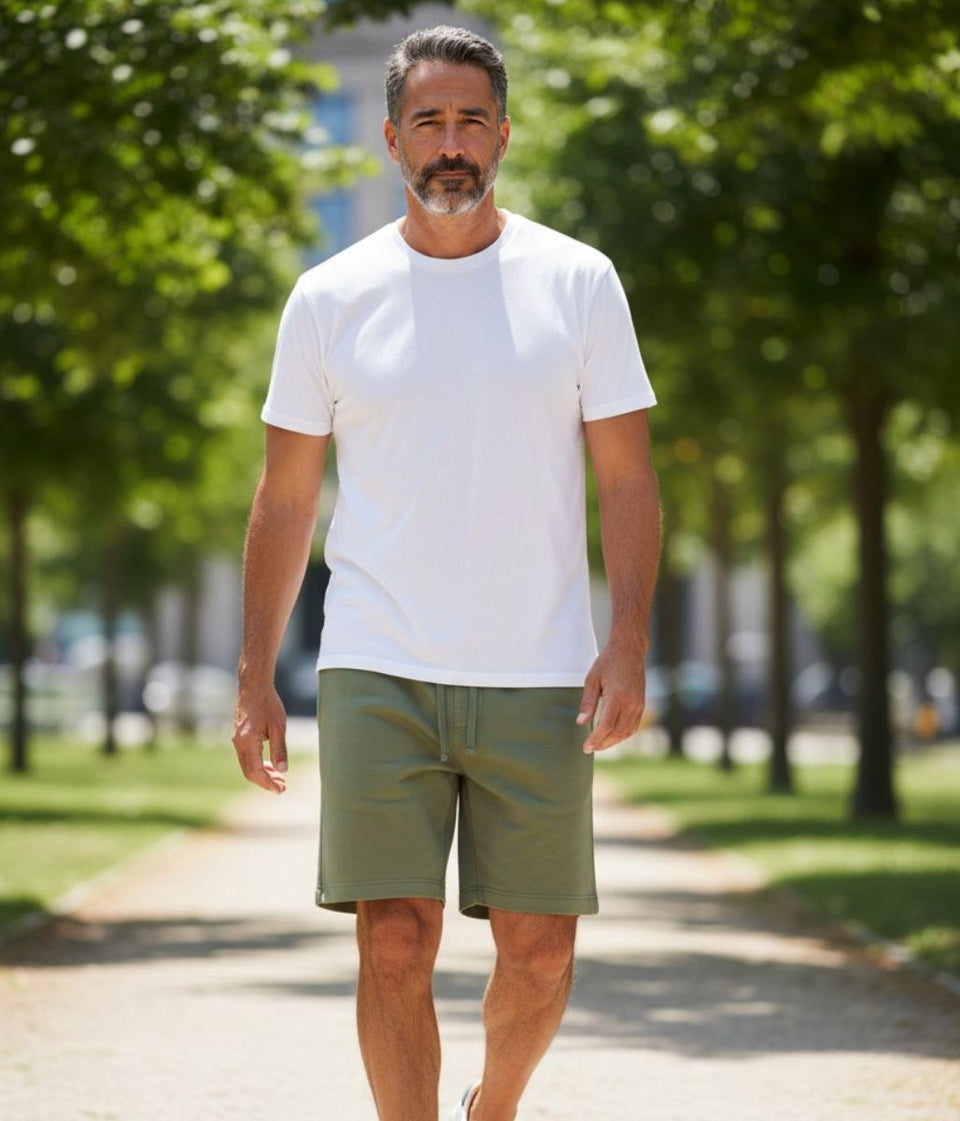 Mens Green Relaxed Fit Garment Dyed Jersey Shorts
