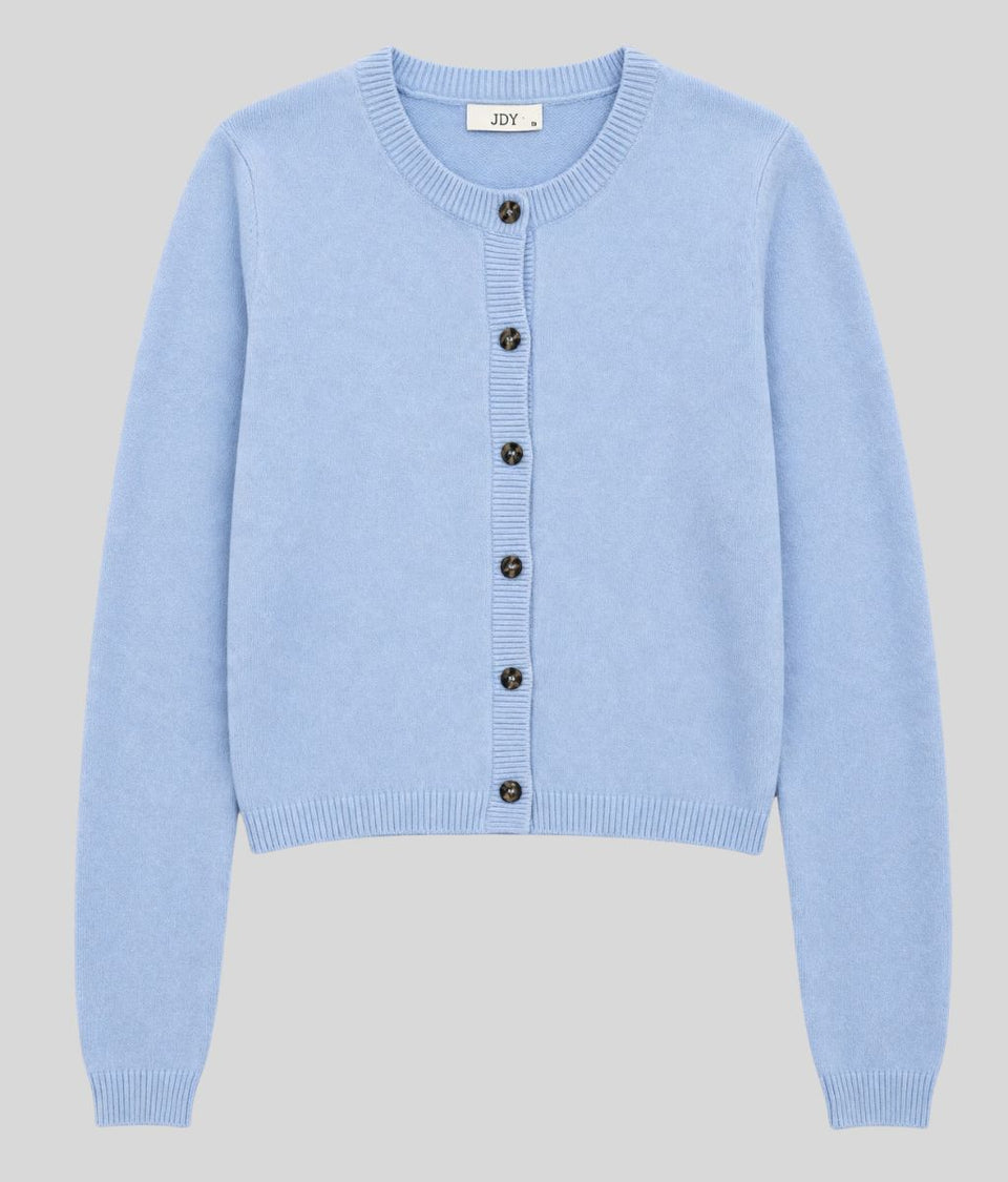 Light Blue Crew Neck Wool Blend Cardigan