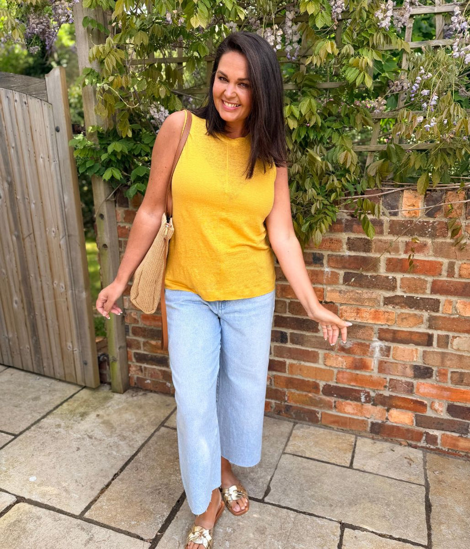 White Stuff Mustard Rylee Linen Vest Top