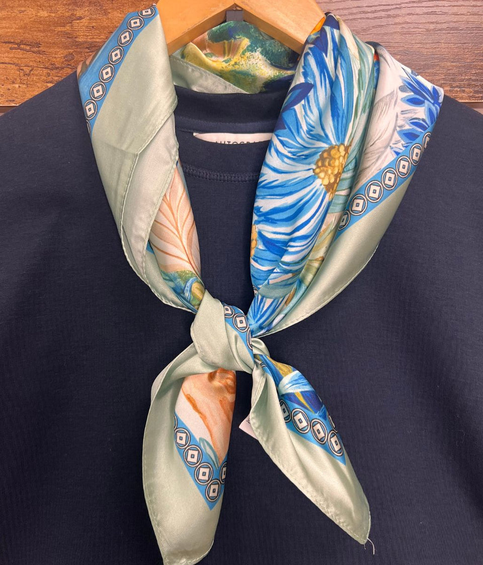 Sage Egret Print Square Scarf