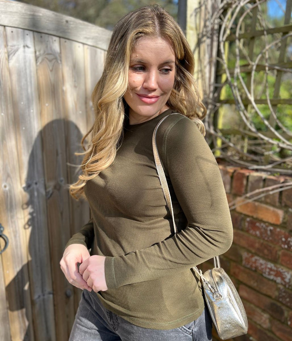 Khaki Ribbed Long Sleeve Top