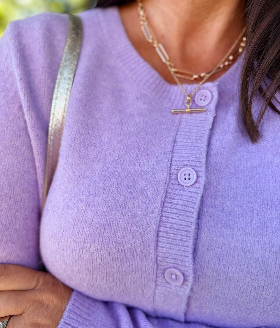 Lilac Round Neck Soft Cardigan