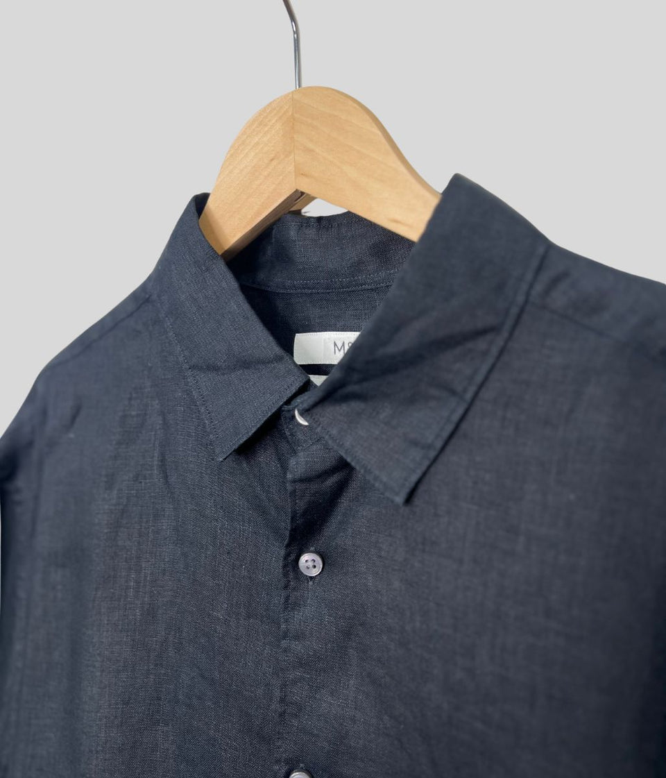 Mens Black Short Sleeve Linen Shirt