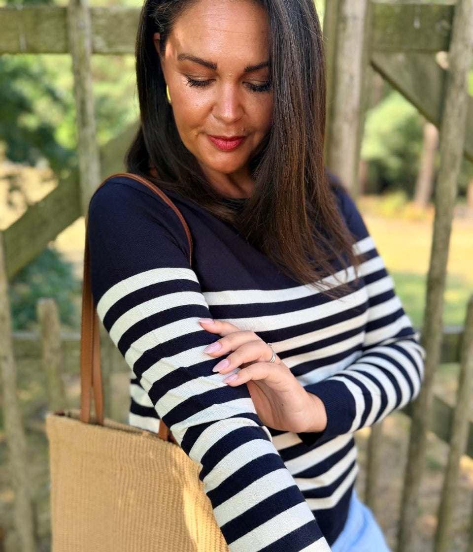 Premium Navy & Ivory Breton Stripe Fine Knit Jumper
