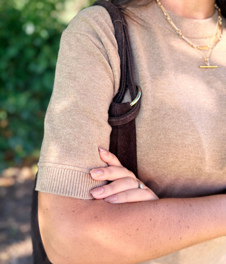 Biscuit Air Yarn Short Sleeve Crew Neck Jumper
