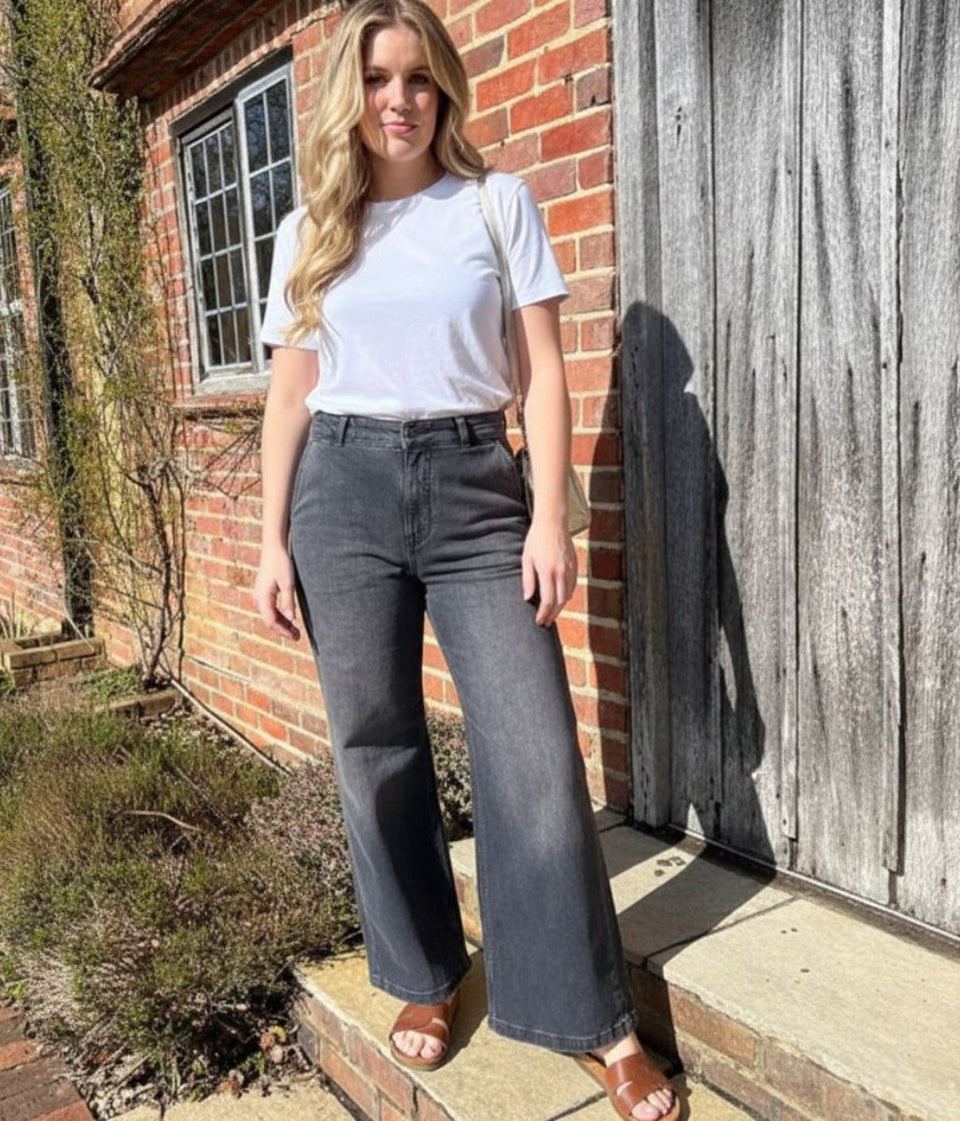 Charcoal High Rise Wide Leg Jeans
