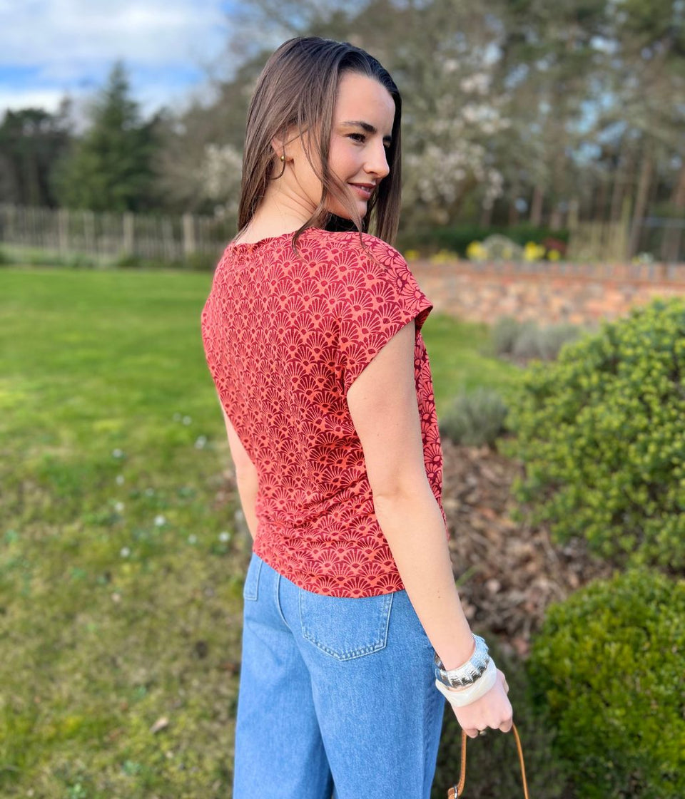 Rowan Orange/Red Print Linen Top