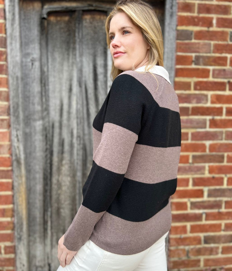 Black & Brown Soft Touch Striped Knitted Rugby Jumper