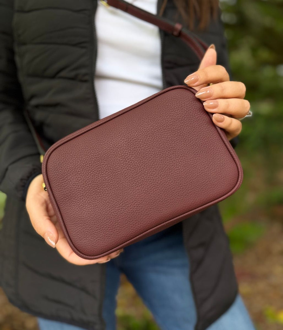 Burgundy Premium Leather Tassel Crossbody Bag Adjustable Strap & Zip Fastening