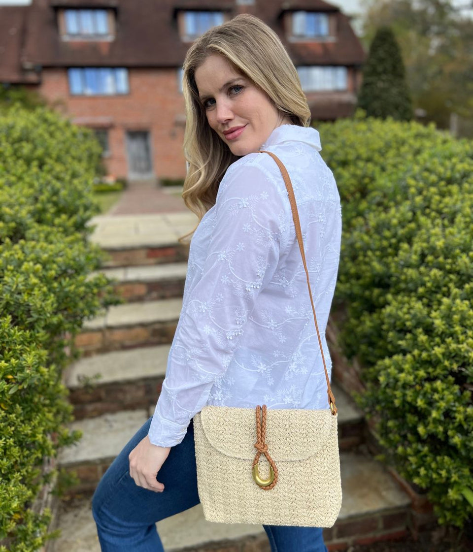 Cream Cross Body Raffia Messenger Bag