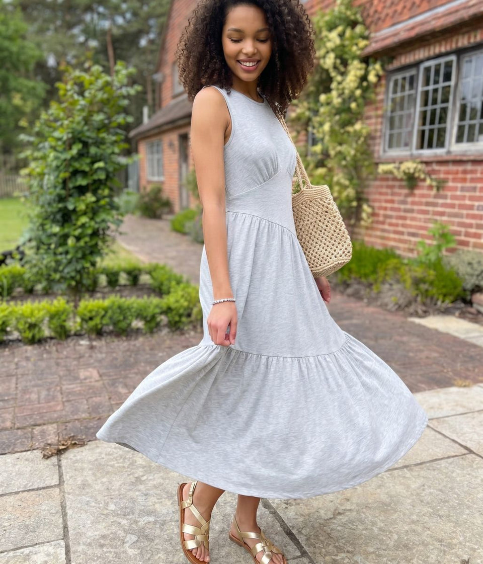 Grey Premium Asymmetric Sleeveless Jersey Dress – Highstreet Outlet UK
