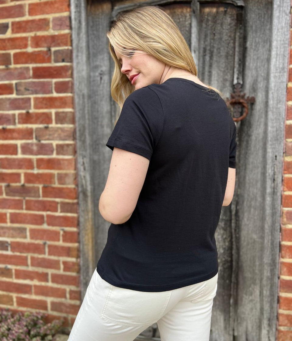 Black Pure Cotton V Neck T Shirt