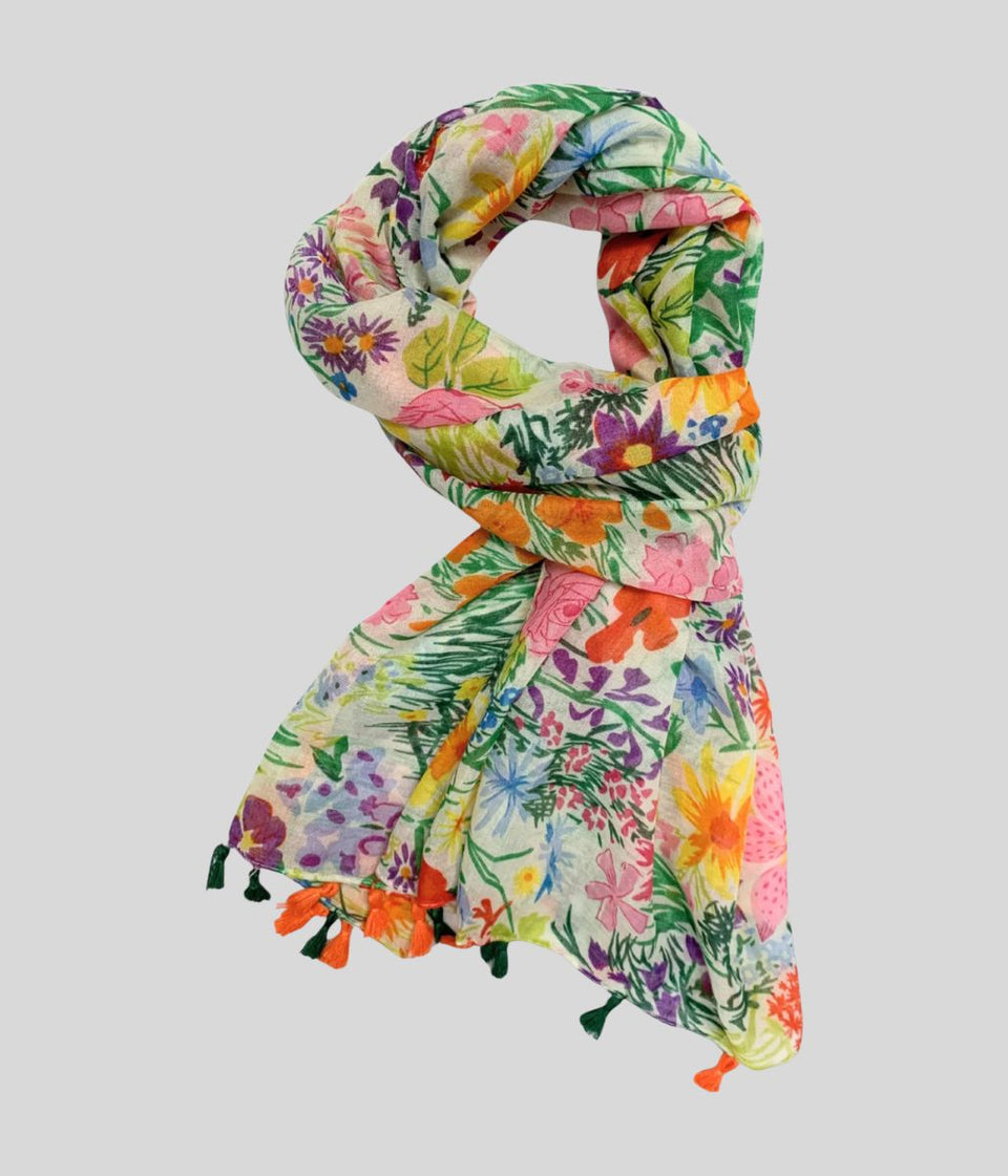 Flower Print Tasselled Edge Scarf
