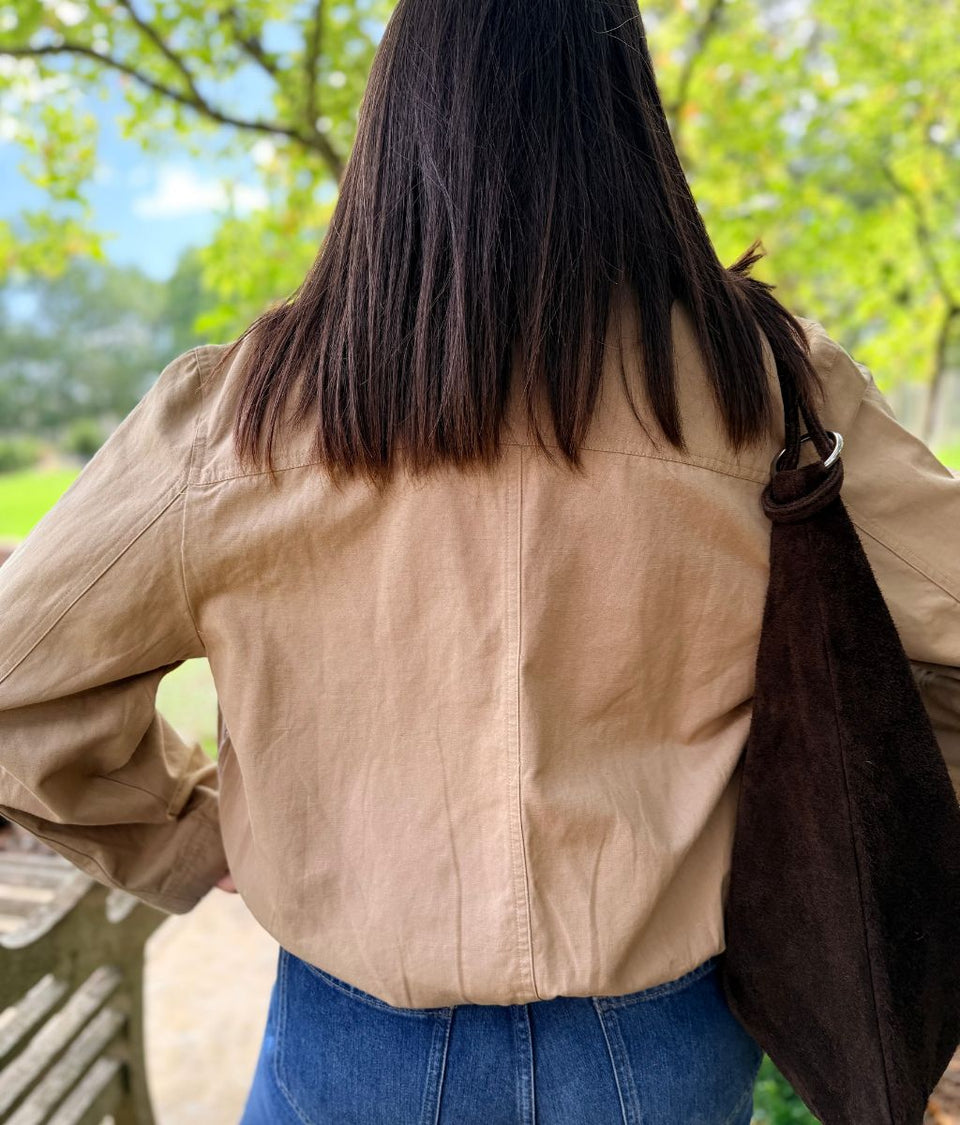 Women’s Camel Cotton Linen Bomber Jacket