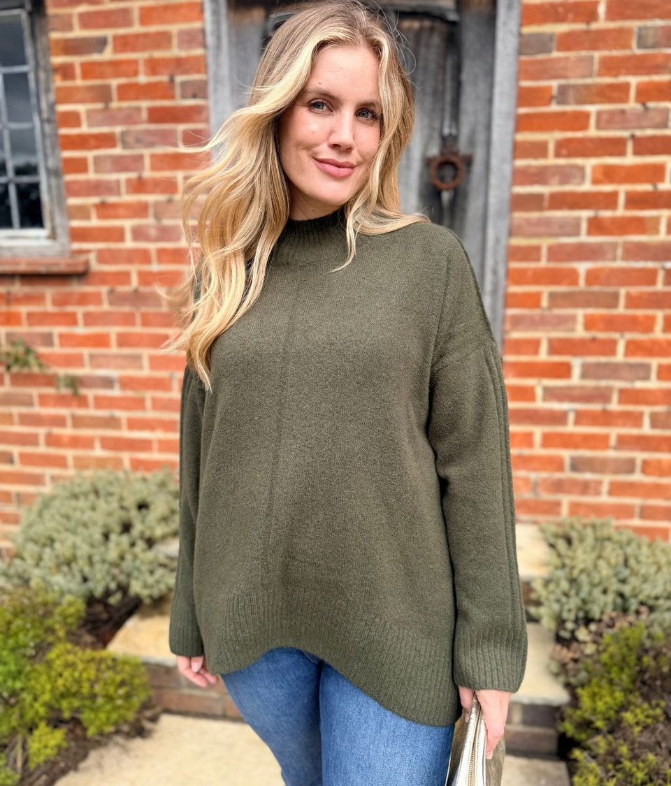Khaki Funnel Neck Cosy Tunic Jumper