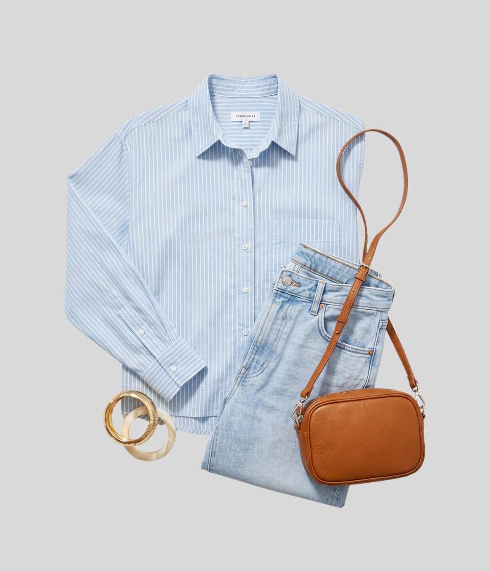 Light Blue Striped Poplin Modern Shirt