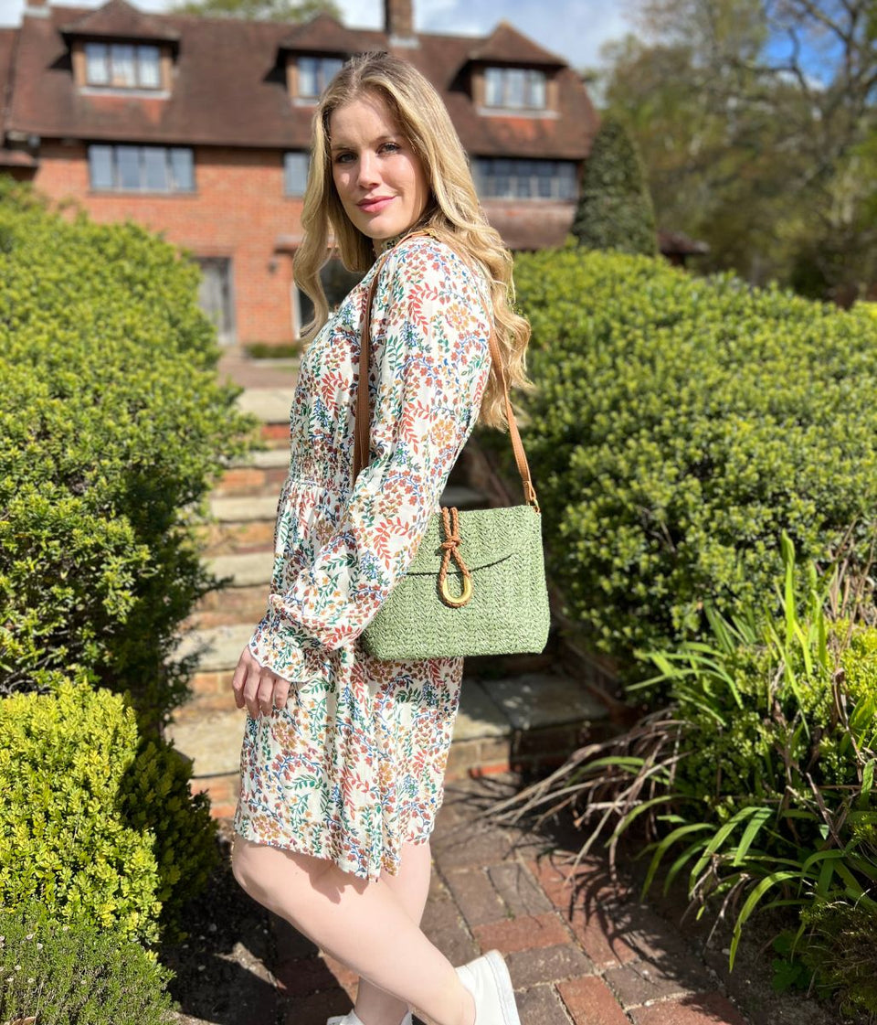 Green Cross Body Raffia Messenger Bag