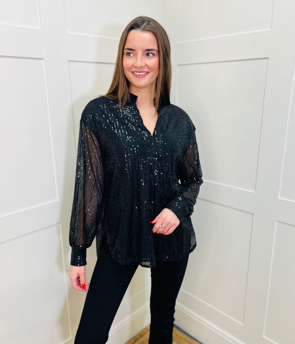 Black Sequined Sparkle Shirt