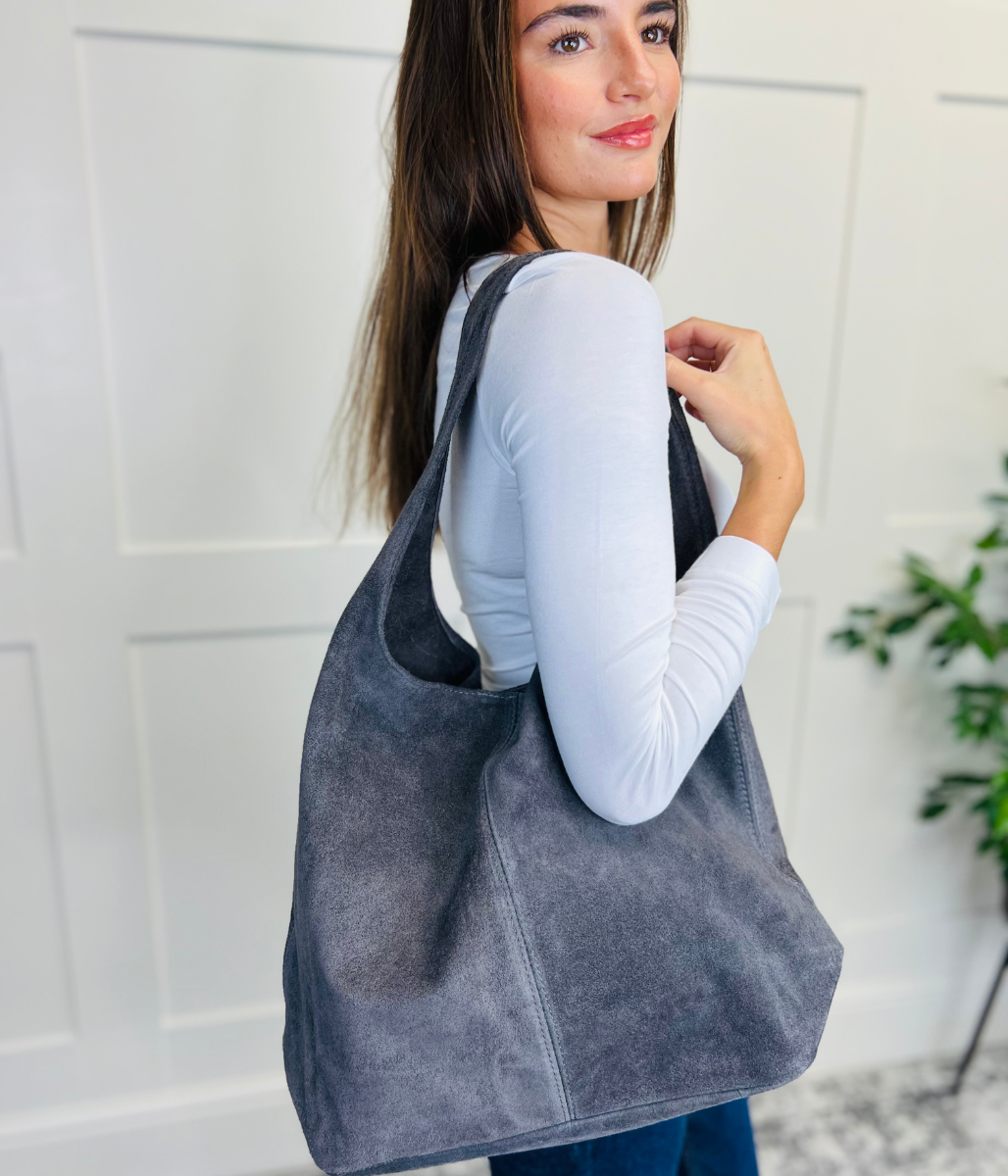 Grey Suede Tote Bag Highstreet Outlet UK