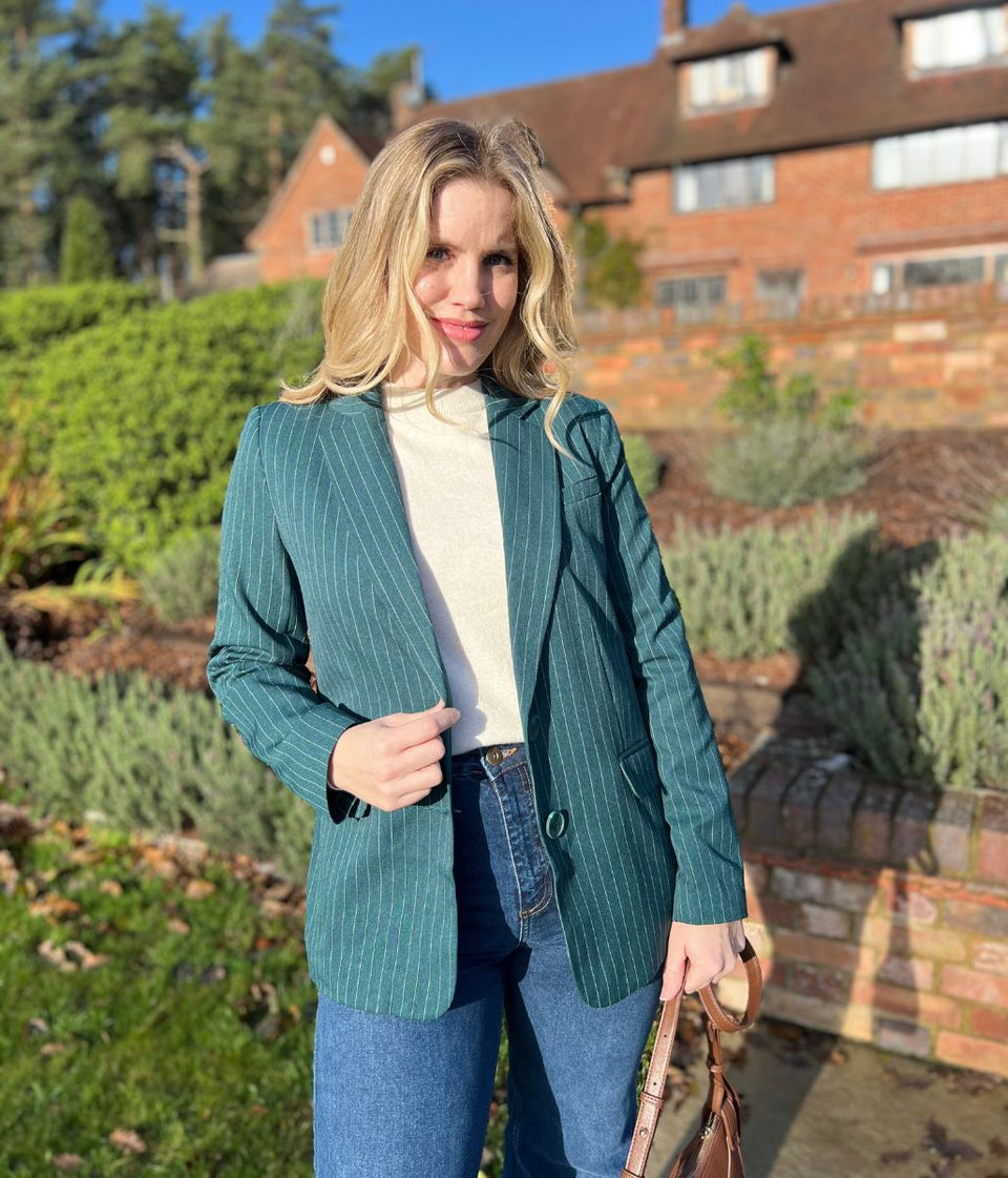 Green Pinstripe Blazer