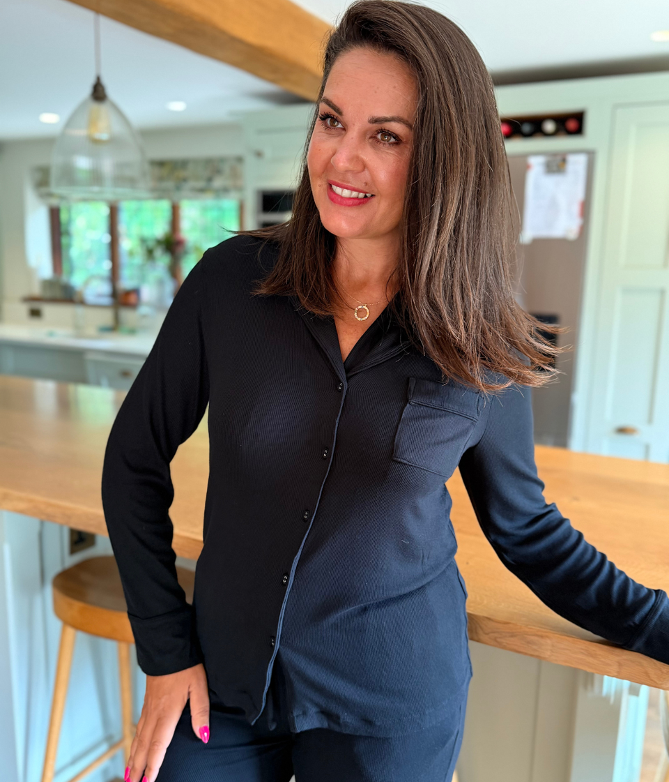 Black Ribbed Stretch Pyjama Set