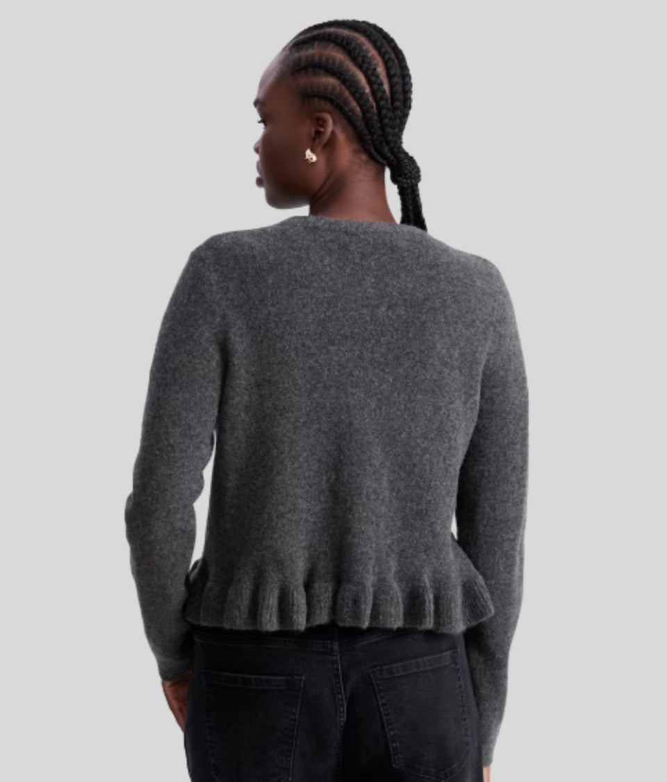 Grey Ruffle Button Front Cardigan
