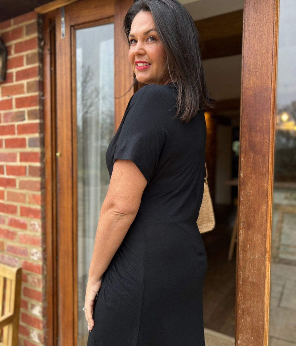 Black Ruched T Shirt Dress