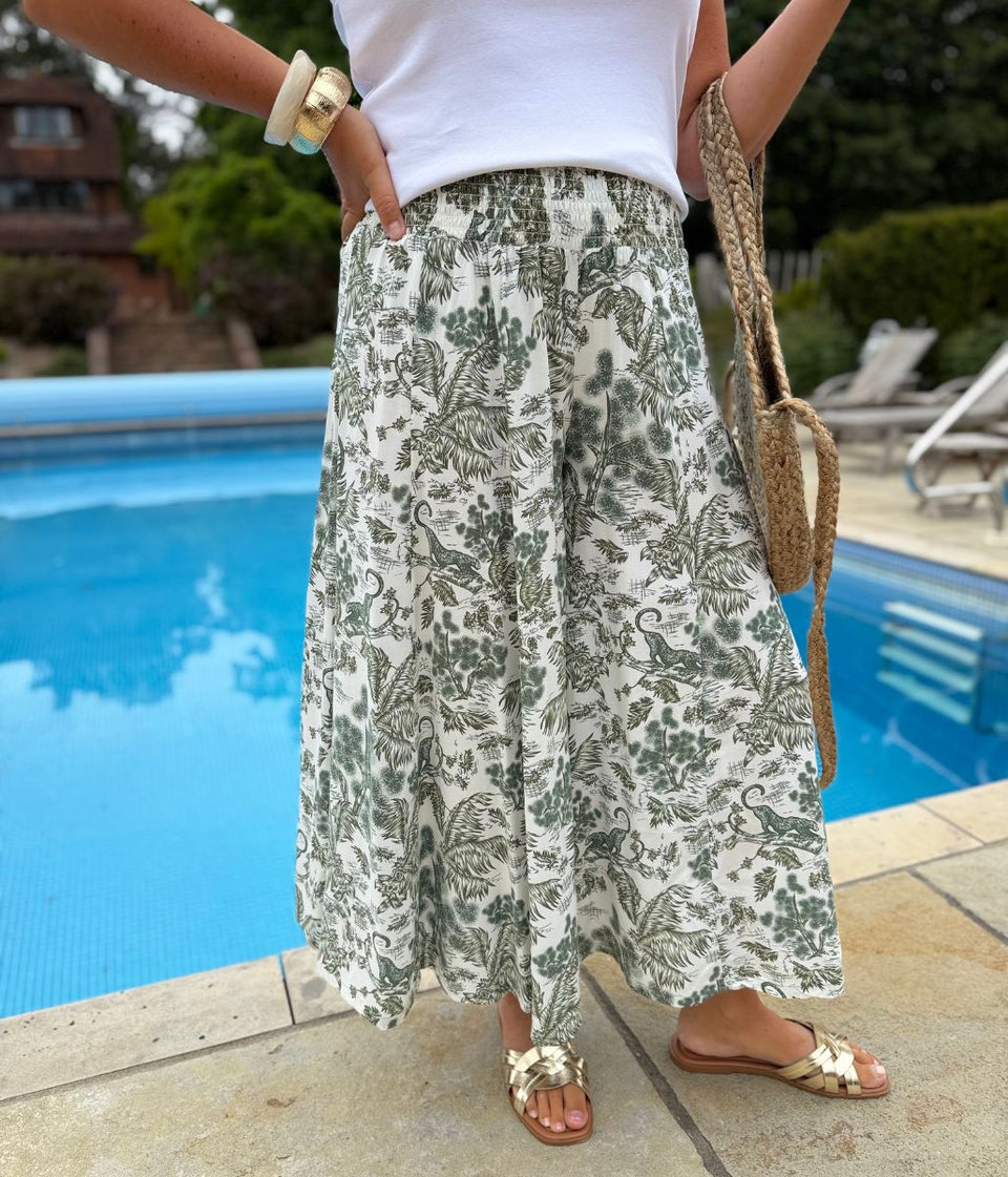 Khaki Print Culotte Trousers