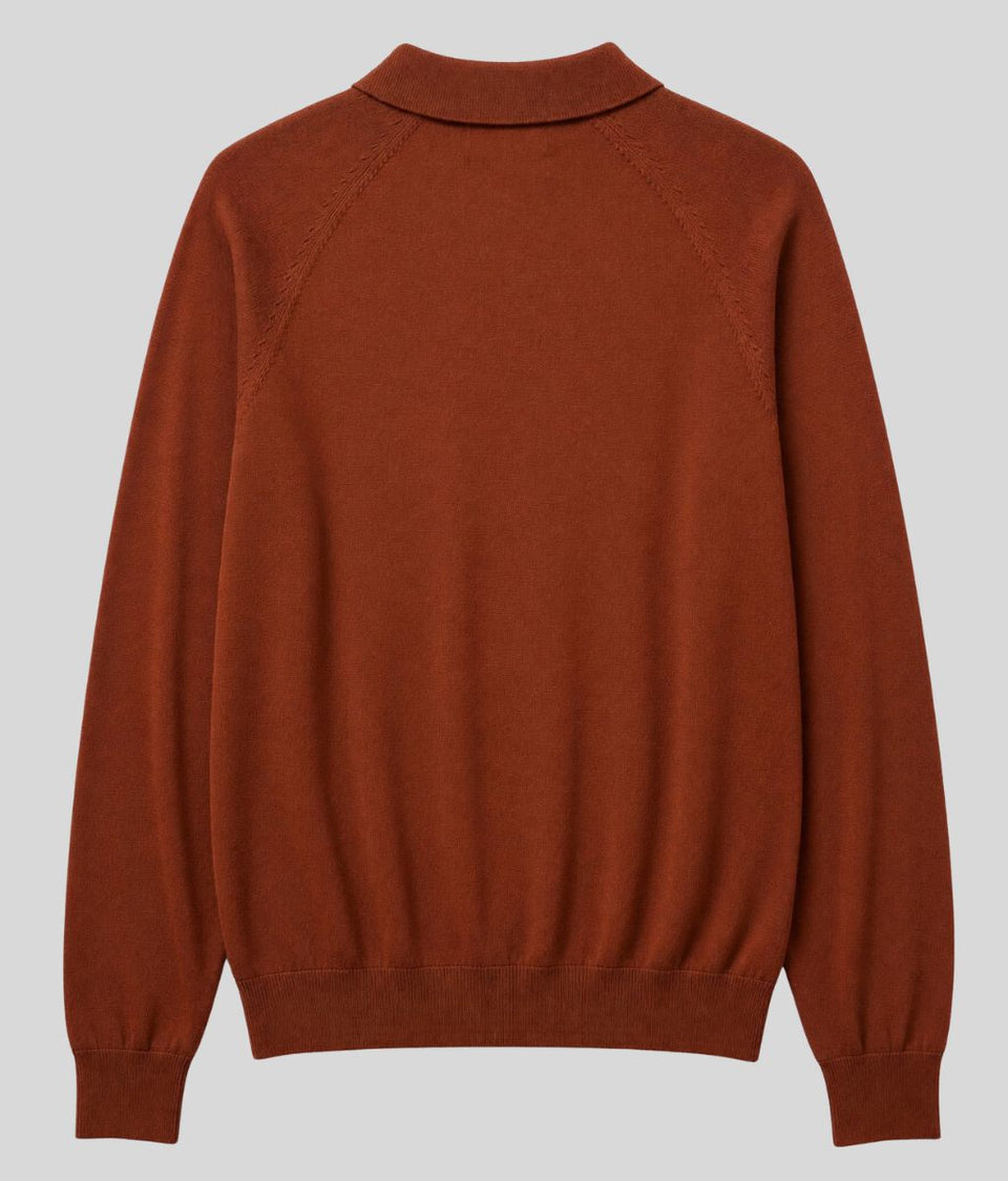 Mens Redwood Cotton Rich Long Sleeve Knitted Polo Top