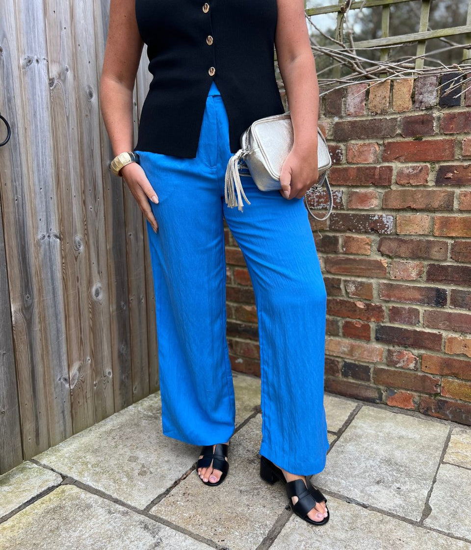 Blue Designer Wide Leg Trousers