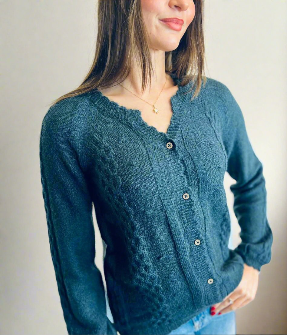 Navy Bobble Trim Cardigan