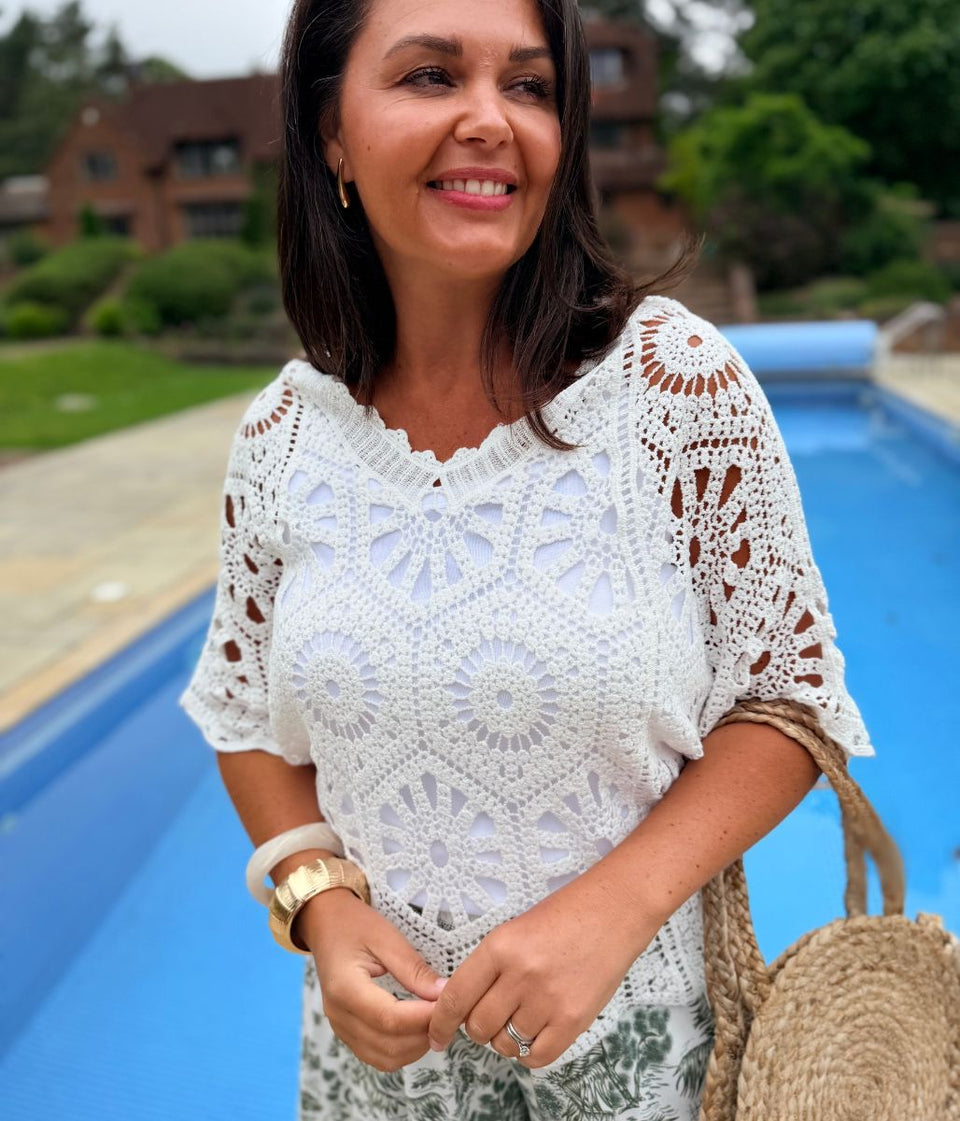 White Mandala Crochet Top